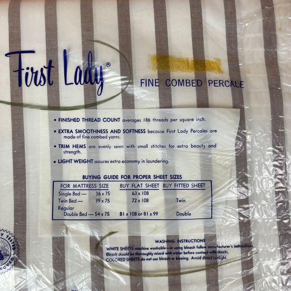 60s Vintage Striped Twin Flat Percale Sheet NIP - Picture 4 of 5